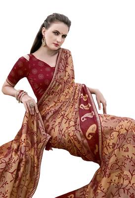 Red printed brasso saree with blouse 3