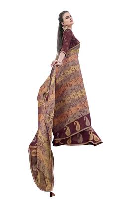 Maroon printed brasso saree with blouse 1