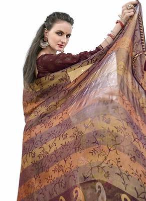 Maroon printed brasso saree with blouse 2