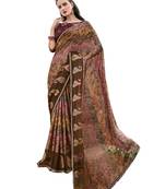 Burgundy printed brasso saree with blouse