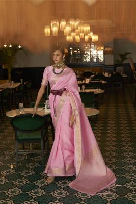 Light pink woven silk saree with blouse 1