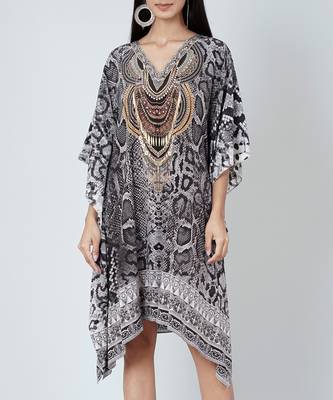 Grey And Black Python Print Silk Kaftan Tunic 5