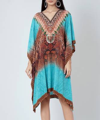 Blue And Brown Python Print Silk Kaftan Tunic 5