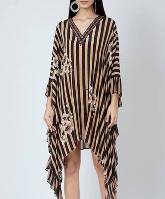 Black And Caramel Embellished Floral Frill Kaftan Tunic 5