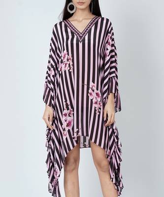 Black And Pink Embellished Floral Frill Kaftan Tunic 5