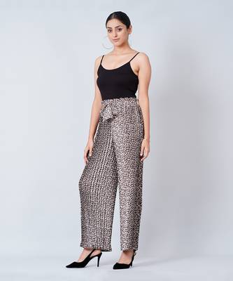 Brown Leopard Print Pleated Palazzo And Stole Set 6
