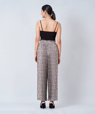 Brown Leopard Print Pleated Palazzo And Stole Set 8