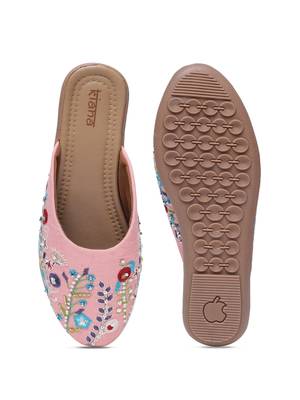 Kiana Women's Embroidered Pink Canvas Closed Toe Flat Shoes 2