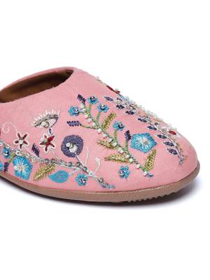 Kiana Women's Embroidered Pink Canvas Closed Toe Flat Shoes 4