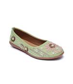 Kiana Women's Embroidered and Embellished Green Canvas Bellies