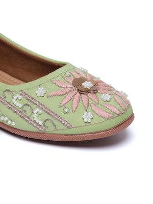 Kiana Women's Embroidered and Embellished Green Canvas Bellies 4