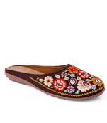 Kiana Women's Embroidered Coffee Canvas Round Toe Bellies