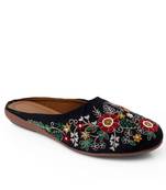Kiana Women's Embroidered Black Canvas Round Toe Bellies