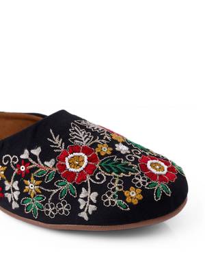 Kiana Women's Embroidered Black Canvas Round Toe Bellies 4