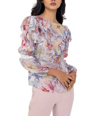 Blouson Sleeves Top With Ruffles 5