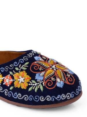 Kiana Women's Embroidered Denim Blue Canvas Closed Toe Bellies 4