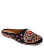 Kiana Women's Embroidered Black Canvas Round Toe Bellies