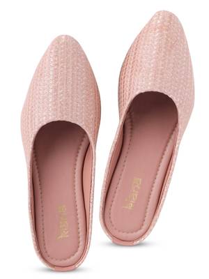 Kiana Women's Embroidered Pink Canvas Pointed Toe Bellies 3