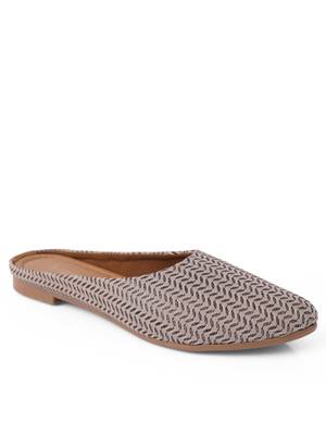 Kiana Women's Embroidered Chikoo Canvas Closed Toe Bellies 1