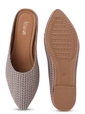 Kiana Women's Embroidered Chikoo Canvas Closed Toe Bellies 2