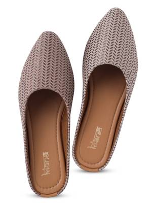 Kiana Women's Embroidered Chikoo Canvas Closed Toe Bellies 3