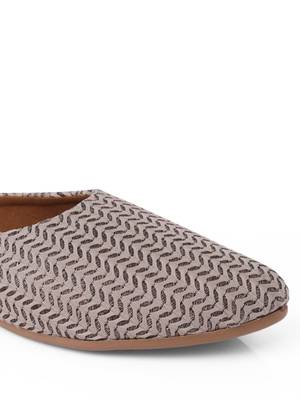 Kiana Women's Embroidered Chikoo Canvas Closed Toe Bellies 4