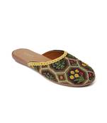 Kiana Women's Embroidered Green Canvas Closed Toe Bellies
