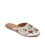Kiana Women's Embroidered White Canvas Closed Toe Bellies