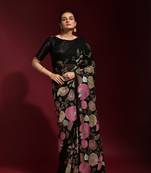 Black embroidered georgette saree with blouse