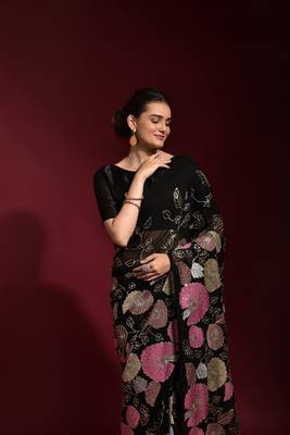 Black embroidered georgette saree with blouse 2
