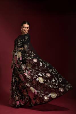 Black embroidered georgette saree with blouse 3