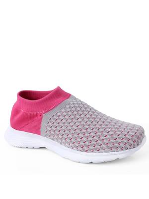 Kiana Women's Grey Pink Canvas Knitted Round Sneaker 1