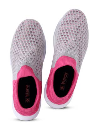 Kiana Women's Grey Pink Canvas Knitted Round Sneaker 3
