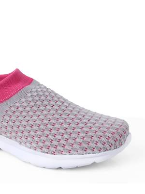Kiana Women's Grey Pink Canvas Knitted Round Sneaker 4
