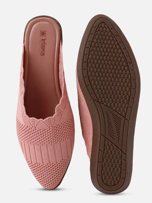 Kiana Women's Pink Synthetic Knitted Pointed Shape Casual Bellies 1
