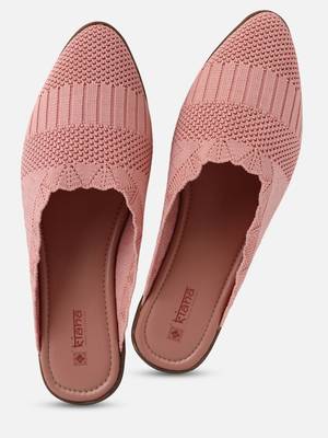 Kiana Women's Pink Synthetic Knitted Pointed Shape Casual Bellies 2