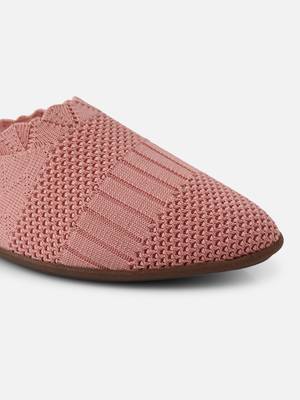 Kiana Women's Pink Synthetic Knitted Pointed Shape Casual Bellies 3