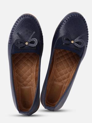 Kiana Women's Blue Canvas Laser cut Round Shape Casual Bellies 2