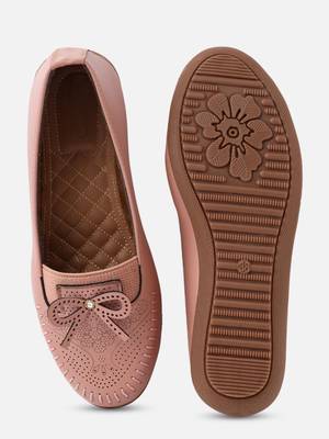 Kiana Women's Peach Canvas Laser cut Round Shape Casual Bellies 1
