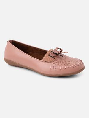 Kiana Women's Peach Canvas Laser cut Round Shape Casual Bellies 4