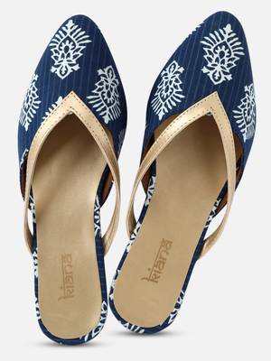 Kiana Women's Blue Synthetic Pointed Shape Printed Casual Bellies 2