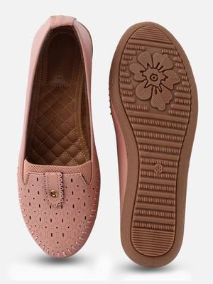 Kiana Women's Pink Canvas Laser cut Round Shape Casual Bellies 1