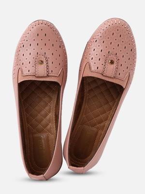 Kiana Women's Pink Canvas Laser cut Round Shape Casual Bellies 2
