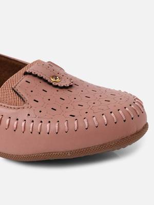 Kiana Women's Pink Canvas Laser cut Round Shape Casual Bellies 3