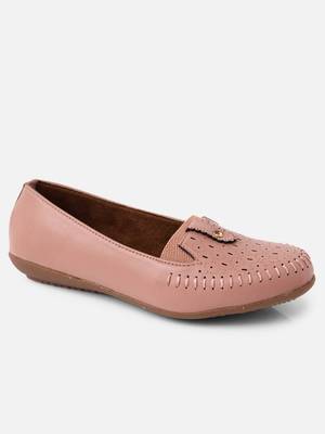 Kiana Women's Pink Canvas Laser cut Round Shape Casual Bellies 4