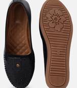 Kiana Women's Black Canvas Laser cut Round Shape Casual Bellies