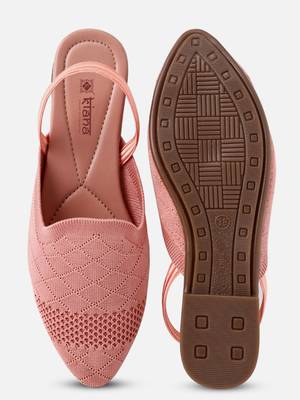 Kiana Women's Pink Synthetic Knitted Pointed Shape Casual Bellies 1