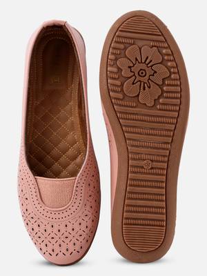 Kiana Women's Pink Canvas Laser cut Round Shape Casual Bellies 1