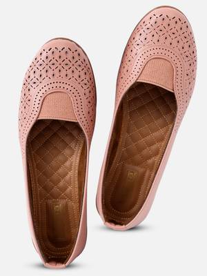 Kiana Women's Pink Canvas Laser cut Round Shape Casual Bellies 2