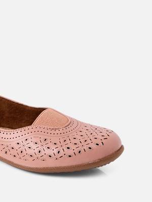 Kiana Women's Pink Canvas Laser cut Round Shape Casual Bellies 3